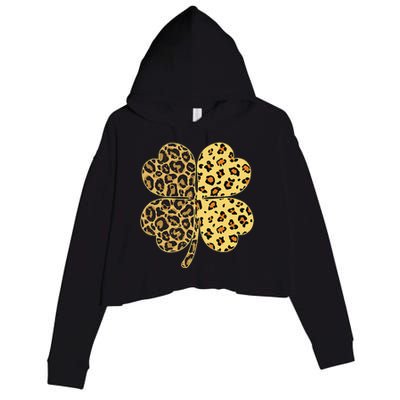 Cheetah Leopard Print Shamrock St Patricks Day Lucky Irish Crop Fleece Hoodie