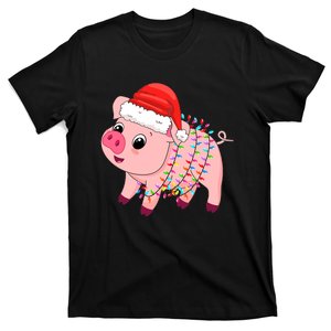 Christmas Lights Pig Wearing Xmas Hat - Pig Lover Farmer T-Shirt