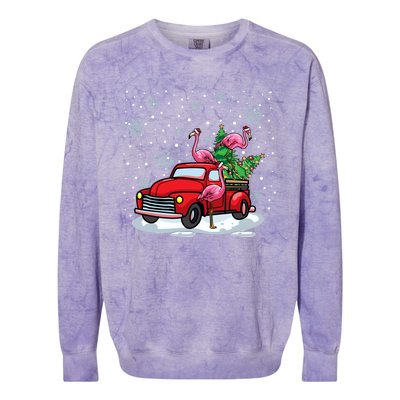 Christmas Love Pink Flamingo Vintage Red Truck Great Gift Colorblast Crewneck Sweatshirt