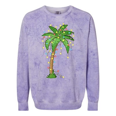 Christmas Lights Palm Tree Beach Funny Tropical Xmas Gift Colorblast Crewneck Sweatshirt