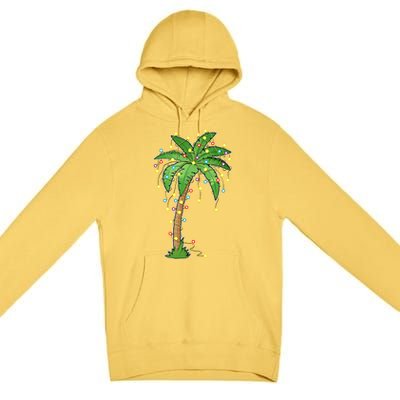 Christmas Lights Palm Tree Beach Funny Tropical Xmas Gift Premium Pullover Hoodie