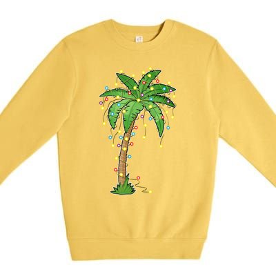 Christmas Lights Palm Tree Beach Funny Tropical Xmas Gift Premium Crewneck Sweatshirt