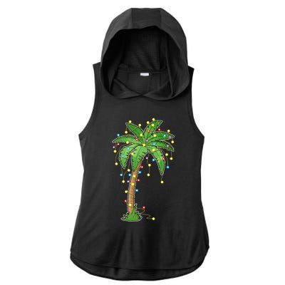 Christmas Lights Palm Tree Beach Funny Tropical Xmas Gift Ladies PosiCharge Tri-Blend Wicking Draft Hoodie Tank