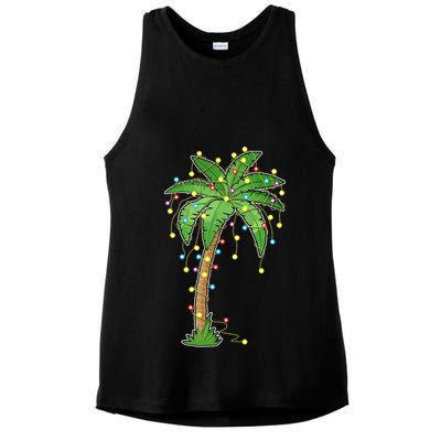 Christmas Lights Palm Tree Beach Funny Tropical Xmas Gift Ladies PosiCharge Tri-Blend Wicking Tank