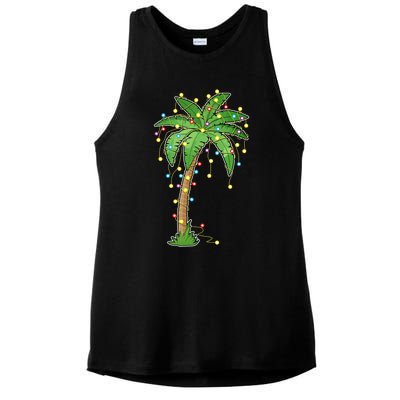 Christmas Lights Palm Tree Beach Funny Tropical Xmas Gift Ladies PosiCharge Tri-Blend Wicking Tank