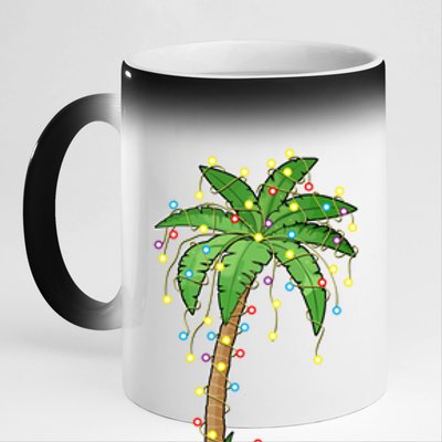 Christmas Lights Palm Tree Beach Funny Tropical Xmas Gift 11oz Black Color Changing Mug