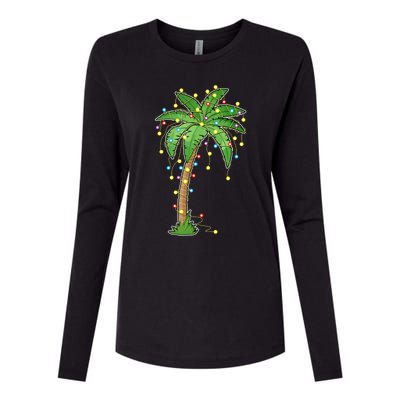 Christmas Lights Palm Tree Beach Funny Tropical Xmas Gift Womens Cotton Relaxed Long Sleeve T-Shirt