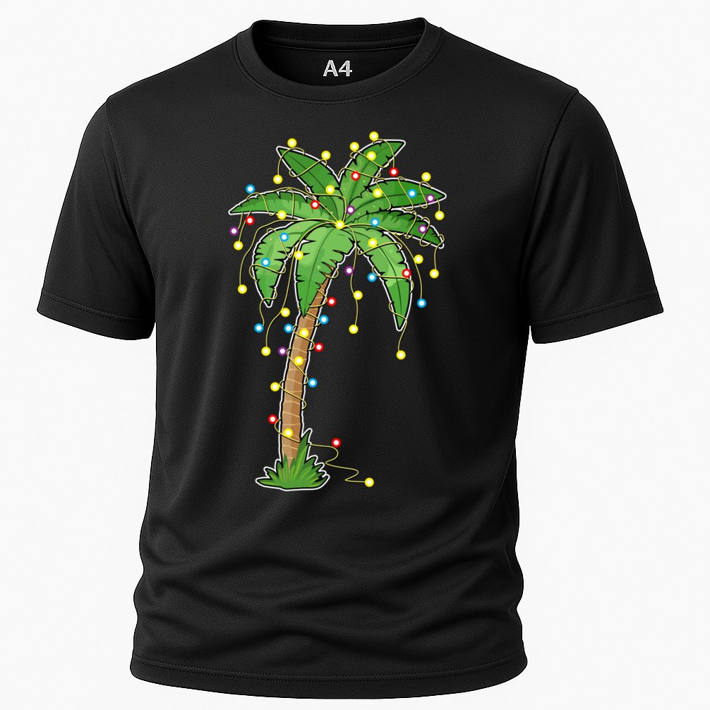 Christmas Lights Palm Tree Beach Funny Tropical Xmas Gift Performance Shirt