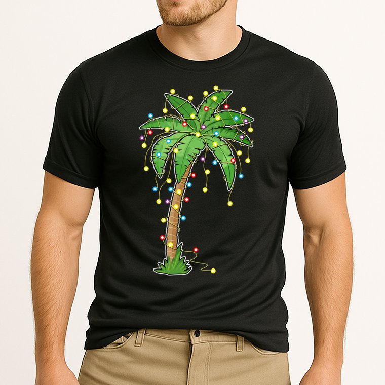 Christmas Lights Palm Tree Beach Funny Tropical Xmas Gift Performance Shirt