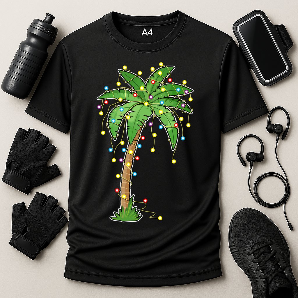 Christmas Lights Palm Tree Beach Funny Tropical Xmas Gift Performance Shirt