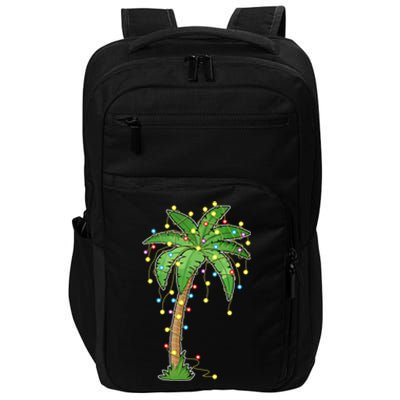 Christmas Lights Palm Tree Beach Funny Tropical Xmas Gift Impact Tech Backpack