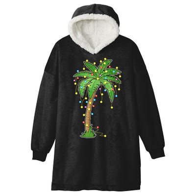 Christmas Lights Palm Tree Beach Funny Tropical Xmas Gift Hooded Wearable Blanket