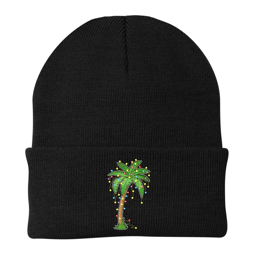 Christmas Lights Palm Tree Beach Funny Tropical Xmas Gift Beanie