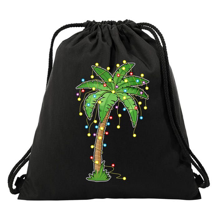 Christmas Lights Palm Tree Beach Funny Tropical Xmas Gift Drawstring Bag