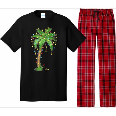 Christmas Lights Palm Tree Beach Funny Tropical Xmas Gift Pajama Set