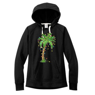 Christmas Lights Palm Tree Beach Funny Tropical Xmas Gift Women's Fleece Hoodie