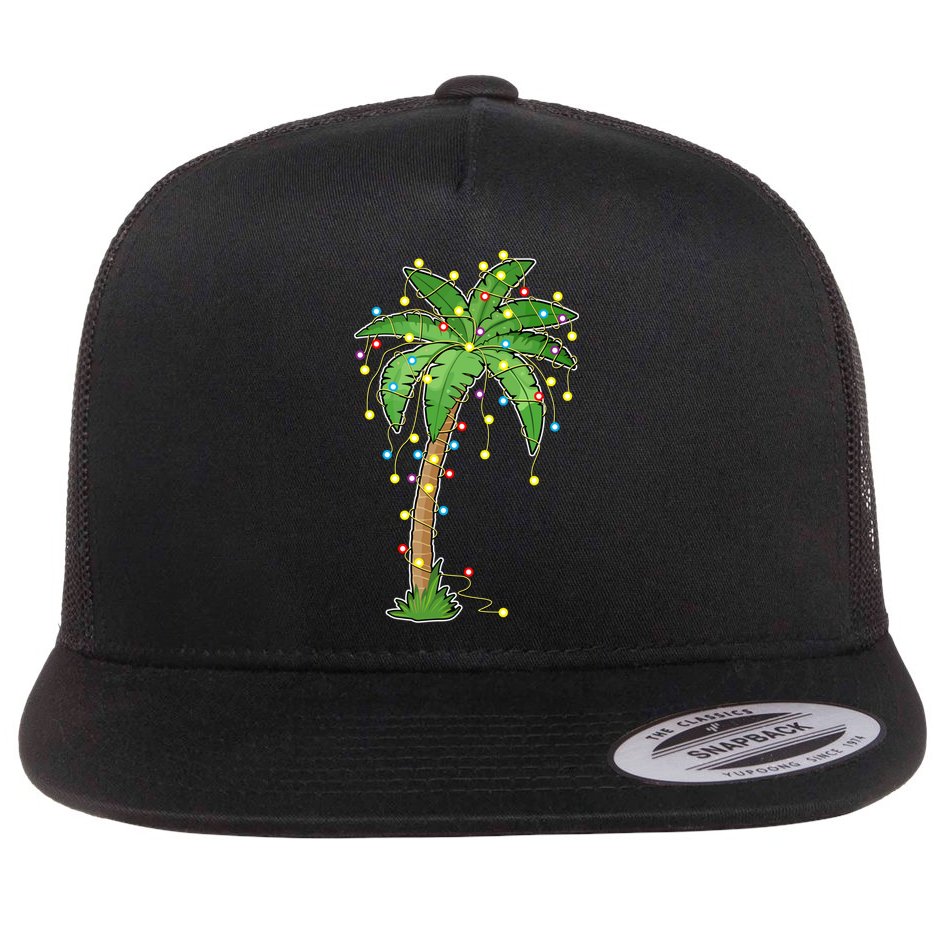 Christmas Lights Palm Tree Beach Funny Tropical Xmas Gift Flat Bill Trucker Hat