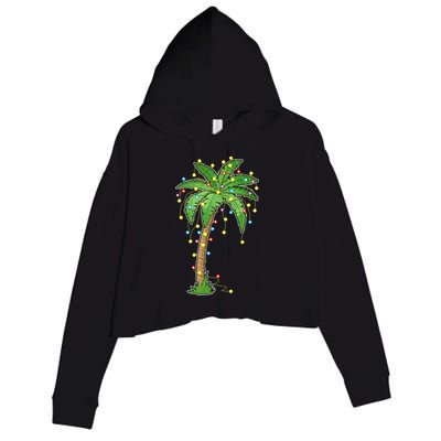 Christmas Lights Palm Tree Beach Funny Tropical Xmas Gift Crop Fleece Hoodie