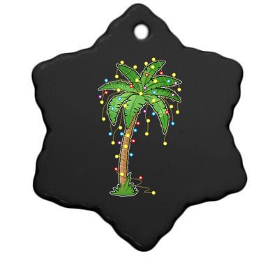 Christmas Lights Palm Tree Beach Funny Tropical Xmas Gift Ceramic Star Ornament