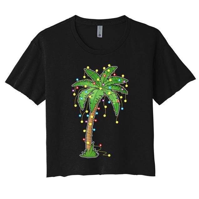 Christmas Lights Palm Tree Beach Funny Tropical Xmas Gift Crop Top