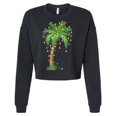 Christmas Lights Palm Tree Beach Funny Tropical Xmas Gift Cropped Pullover Crew