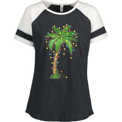 Christmas Lights Palm Tree Beach Funny Tropical Xmas Gift Enza Ladies Jersey Colorblock Tee