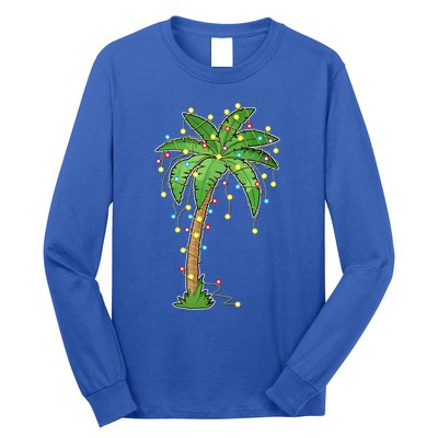 Christmas Lights Palm Tree Beach Funny Tropical Xmas Gift Long Sleeve Shirt