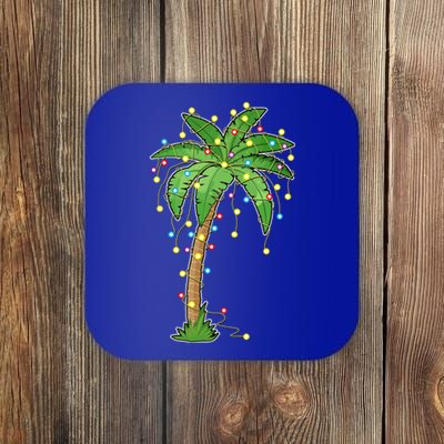 Christmas Lights Palm Tree Beach Funny Tropical Xmas Gift Coaster