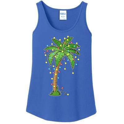 Christmas Lights Palm Tree Beach Funny Tropical Xmas Gift Ladies Essential Tank