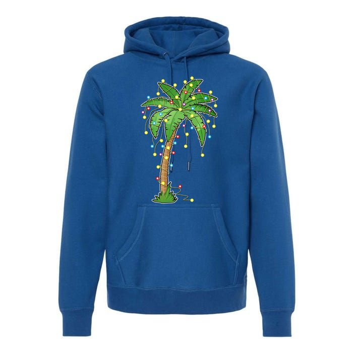 Christmas Lights Palm Tree Beach Funny Tropical Xmas Gift Premium Hoodie