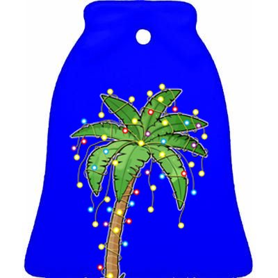 Christmas Lights Palm Tree Beach Funny Tropical Xmas Gift Ceramic Bell Ornament