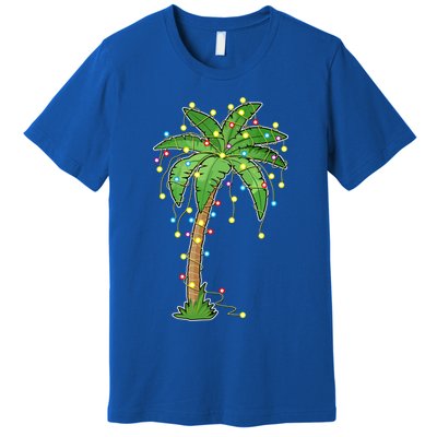 Christmas Lights Palm Tree Beach Funny Tropical Xmas Gift Premium T-Shirt