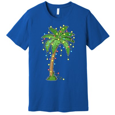 Christmas Lights Palm Tree Beach Funny Tropical Xmas Gift Premium T-Shirt