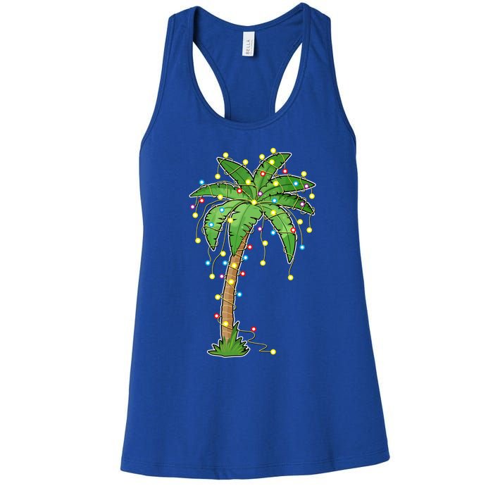 Christmas Lights Palm Tree Beach Funny Tropical Xmas Gift Women's Racerback Tank