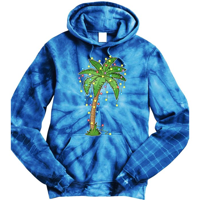 Christmas Lights Palm Tree Beach Funny Tropical Xmas Gift Tie Dye Hoodie