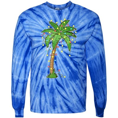 Christmas Lights Palm Tree Beach Funny Tropical Xmas Gift Tie-Dye Long Sleeve Shirt