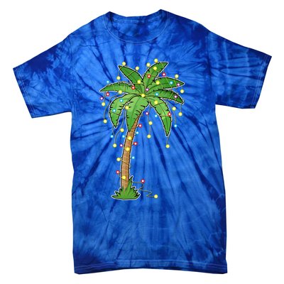 Christmas Lights Palm Tree Beach Funny Tropical Xmas Gift Tie-Dye T-Shirt