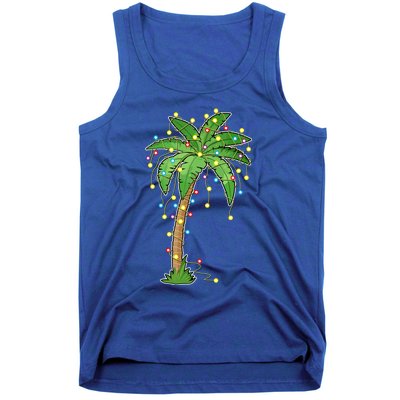 Christmas Lights Palm Tree Beach Funny Tropical Xmas Gift Tank Top