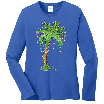 Christmas Lights Palm Tree Beach Funny Tropical Xmas Gift Ladies Long Sleeve Shirt