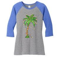 Christmas Lights Palm Tree Beach Funny Tropical Xmas Gift Women's Tri-Blend 3/4-Sleeve Raglan Shirt