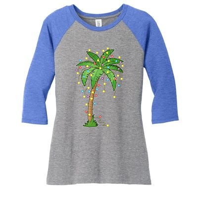 Christmas Lights Palm Tree Beach Funny Tropical Xmas Gift Women's Tri-Blend 3/4-Sleeve Raglan Shirt