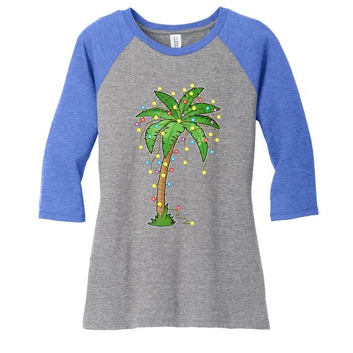 Christmas Lights Palm Tree Beach Funny Tropical Xmas Gift Women's Tri-Blend 3/4-Sleeve Raglan Shirt