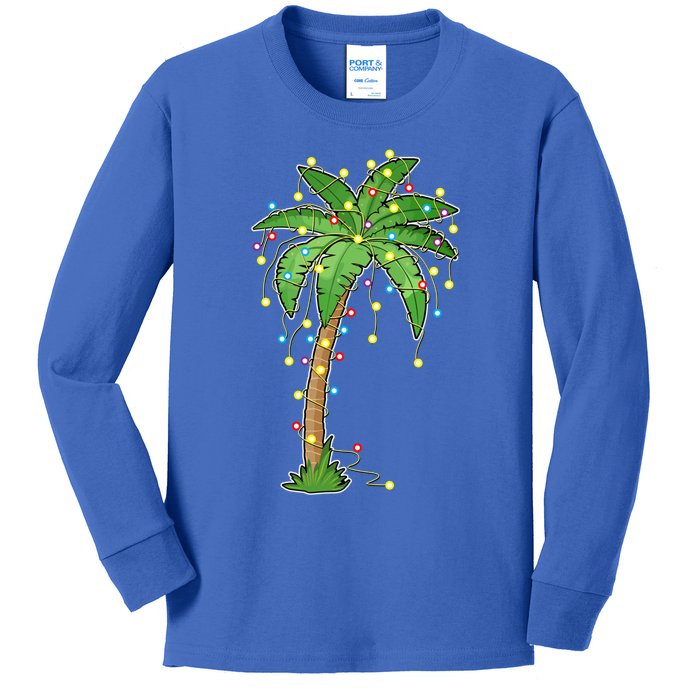 Christmas Lights Palm Tree Beach Funny Tropical Xmas Gift Kids Long Sleeve Shirt