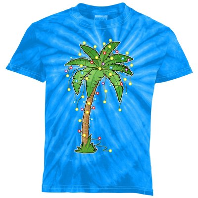 Christmas Lights Palm Tree Beach Funny Tropical Xmas Gift Kids Tie-Dye T-Shirt