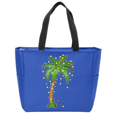 Christmas Lights Palm Tree Beach Funny Tropical Xmas Gift Zip Tote Bag