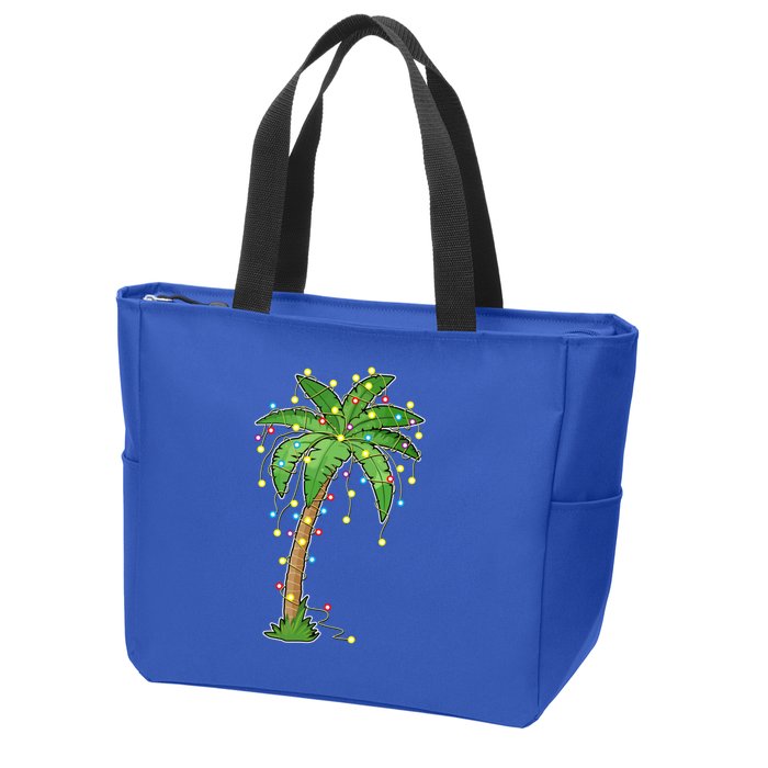 Christmas Lights Palm Tree Beach Funny Tropical Xmas Gift Zip Tote Bag