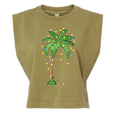 Christmas Lights Palm Tree Beach Funny Tropical Xmas Gift Garment-Dyed Women's Muscle Tee