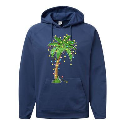 Christmas Lights Palm Tree Beach Funny Tropical Xmas Gift Performance Fleece Hoodie