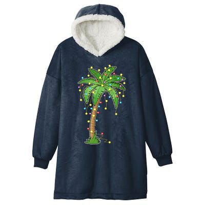 Christmas Lights Palm Tree Beach Funny Tropical Xmas Gift Hooded Wearable Blanket