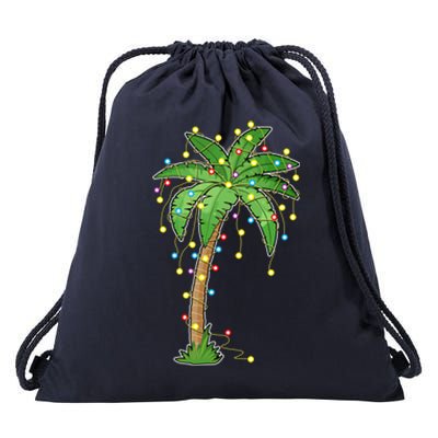 Christmas Lights Palm Tree Beach Funny Tropical Xmas Gift Drawstring Bag